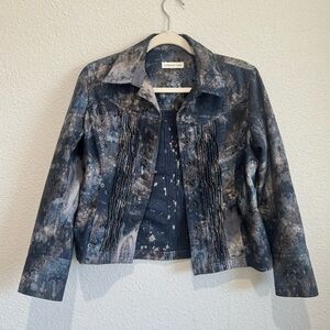 Coldwater Creek Womens Size 8P Dark Floral Whimsigoth Beaded Blazer Jacket Y2K